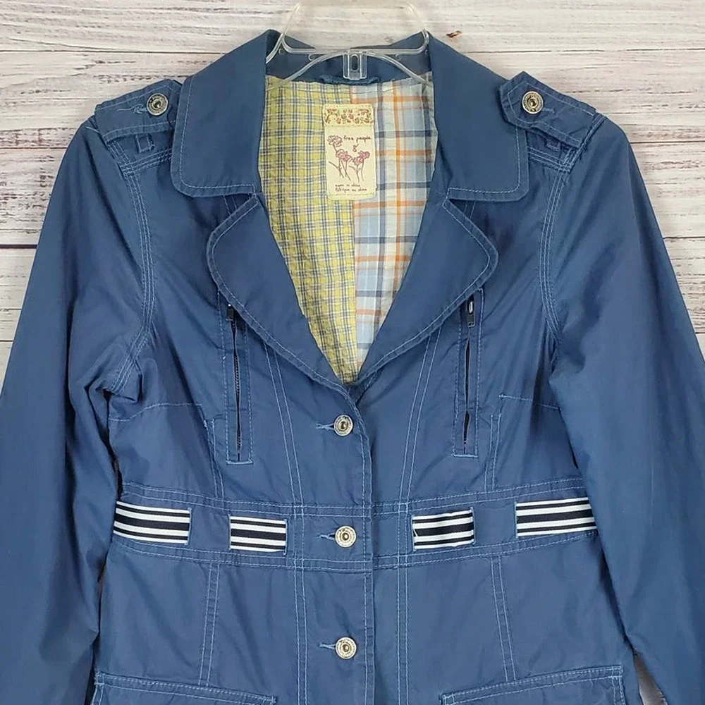 Free People Jacket Trench Coat Size 8 Steel Blue Chore Utility Farmcore Country